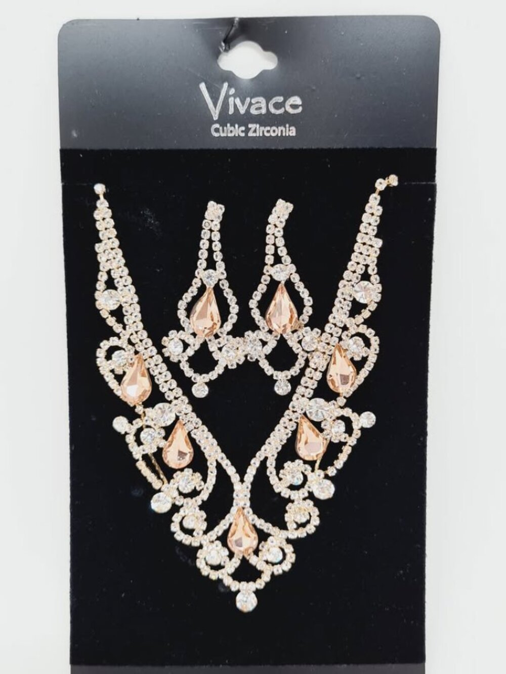 Vintage Style CZ Necklace Earrings Set Amber-Color - Picture 6 of 6